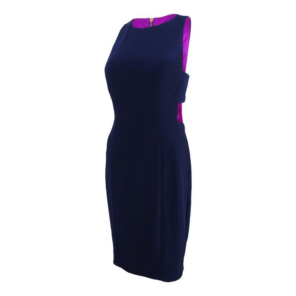 Betsy & Adam Women Cutout Lined Sheath Dress Size 6 navy blue /magenta pink